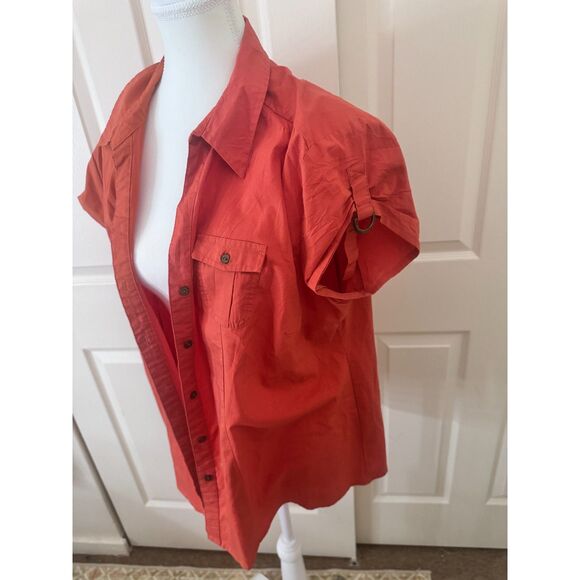 CATO Orange Cinched Waist Button Up Top | Size Small (Fits Medium) - Picture 2 of 5
